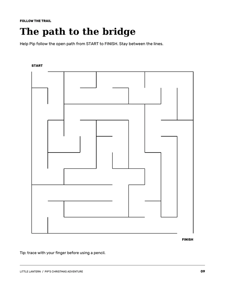 A maze from Pip's Christmas activity pack